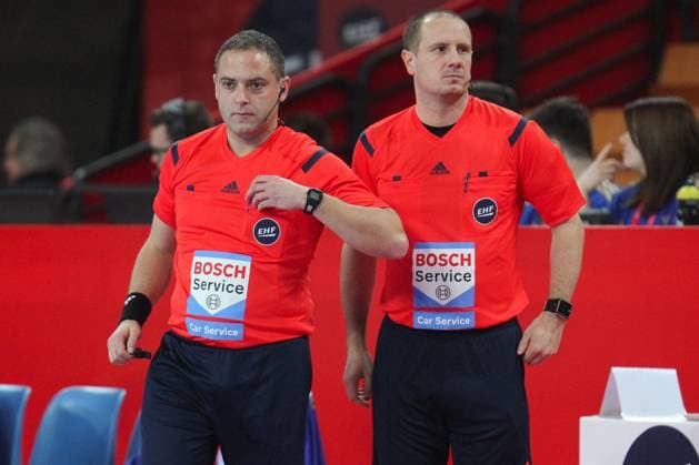 Wroclaw, Poland 18 January 2016 EHF Euro 2016 Group C Germany vs Sweden Referee duo v li Matija Gubica Croatia and Boris Milosevic Croatia EHF Euro 2016 Group C Germany vs Sweden tw