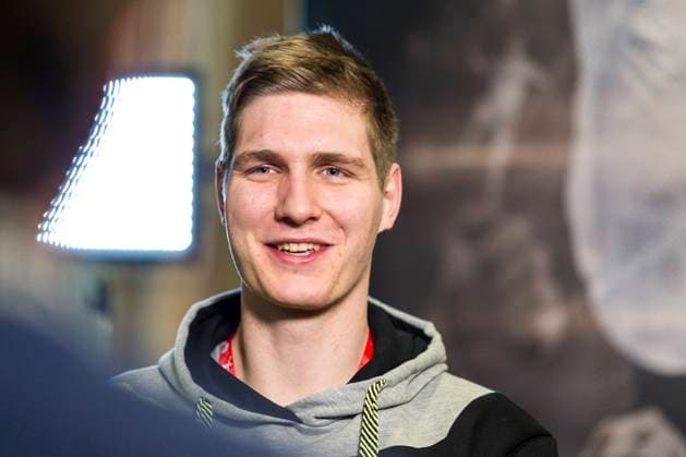 Zagreb, Croatia 18 January 2018 EHF EM 2018 Media Day Germany Finn Lemke Germany MT Melsungen laughing smiling in a good mood grinning EHF EM 2018 Media Day Germany mwol