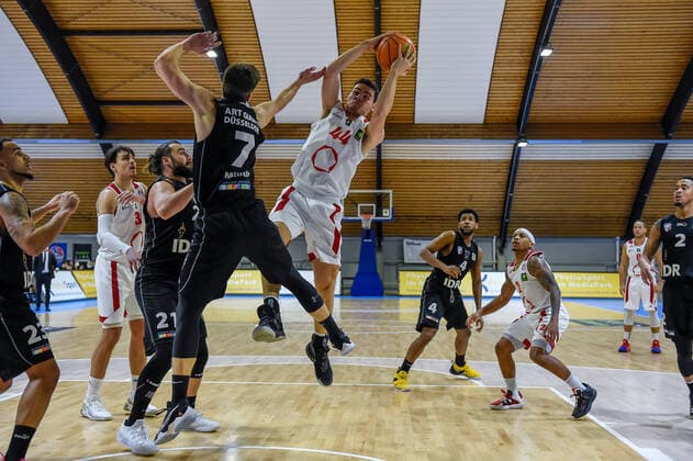 Barmer 2 Basketball Bundesliga ProB, Rheinstars Koeln vs ART Giants Duesseldorf, 23 12 2020 Benedict van Laack RheinStars Koeln 44 , Barmer 2 Basketball Bundesliga ProB, Rheinstars Koeln vs ART Giants Duesseldorf on 23 12 2020 at the Basketball Campus in Koeln North Rhine-Westphalia Copyright: xBEAUTIFULxSPORTS Mueller-Laschetx