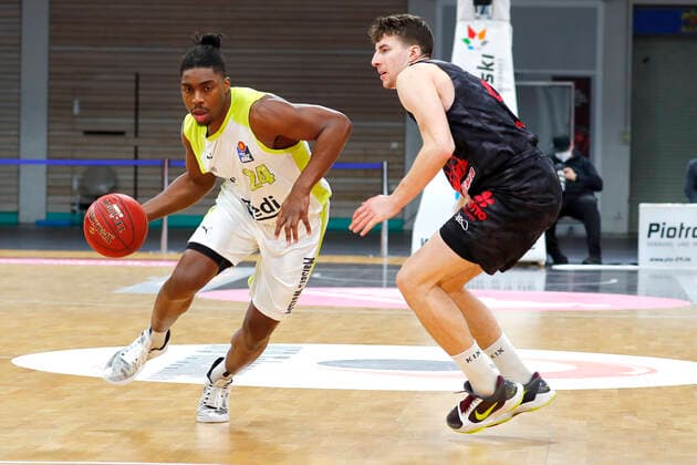 9 Matchday of the easyCredit BBL Basketball Bundesliga at Oberfrankenhalle in Bayreuth Season 2020 2021 Medi Bayreuth vs JobStairs Giessen 46ers Frank Bartley Medi Bayreuth 24 left Alen Pjanic JobStairs Giessen 46ers 8 right