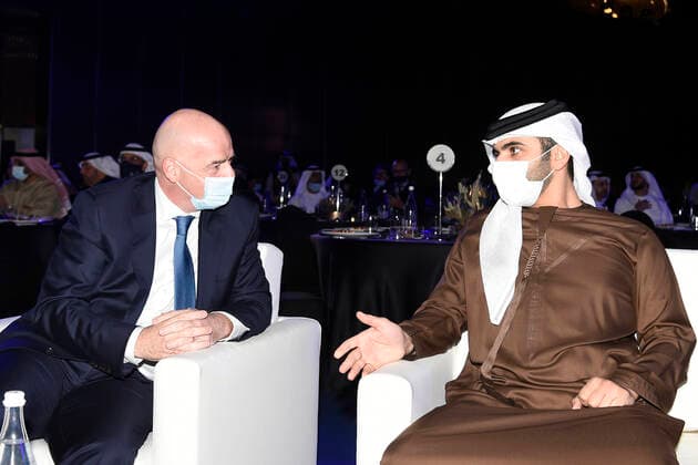 Foto Fabio Ferrari - LaPresse 27 Dicembre 2020 Dubai ( Emirati Arabi ) Dubai Globe Soccer Award 2020 - Dodicesima Edizione. Nella foto: Giovanni Infanino, H.H. Sheikh Hamdan Bin Mohammed Bin Rashid ALMaktoum photo Fabio Ferrari - LaPresse December 27, 20720 Dubai (Unated Arab Emirate) Sport Dubai Globe Soccer Award 2020 - 12th Edition. In the pic: Giovanni Infanino, H.H. Sheikh Hamdan Bin Mohammed Bin Rashid ALMaktoum  Copyright: xFabioxFerrari LaPressex