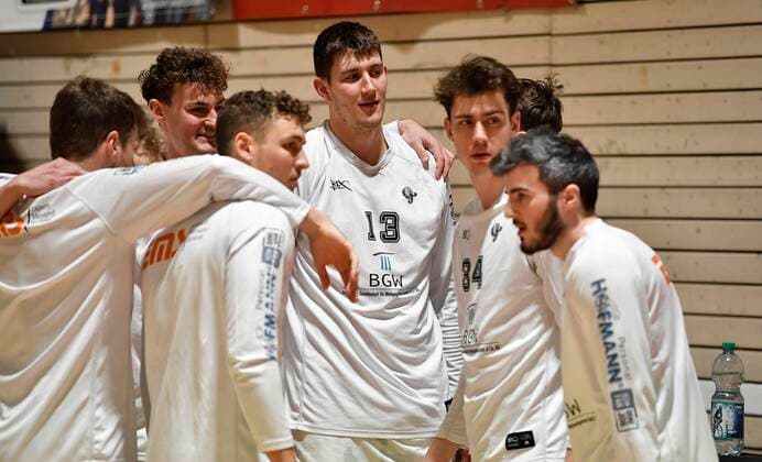 02 01 2021 Basketball Season 2020 2021 2 Bundesliga Pro A 07 Matchday Kirchheim Knights Nürnberg Falcons Basketball Club NBC Team Circle NBC with Jonathan Maier 13, Nürnberg Falcons BC NBC