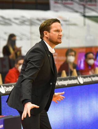 Rolf Scholz 11 matchday, Basketball Bundesliga, Basketball season 2020 2021, Germany, easyCredit BBL, frankfurt, Germany, Giessen 46ers, giessen red, men, Jobstairs GIESSEN 46ers BG Göttingen men, Göttingen white