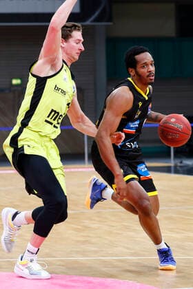 11 Matchday of the easyCredit BBL Basketball Bundesliga at Oberfrankenhalle in Bayreuth Season 2020 2021 Medi Bayreuth vs MHP RIESEN Ludwigsburg David Walker Medi Bayreuth23 left Barry Brown Jr MHP RIESEN Ludwigsburg 5 right