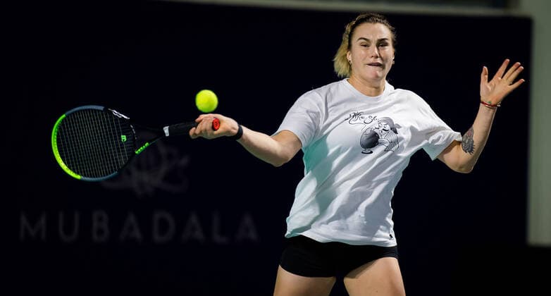 January 4, 2021, Abu Dhabi, UNITED ARAB EMIRATES: Aryna Sabalenka of Belarus during practice ahead of the 2021 Abu Dhabi WTA, Tennis Damen Womens Tennis Open WTA 500 tournament. Abu Dhabi UNITED ARAB EMIRATES - ZUMAa181 20210104_zaa_a181_163 Copyright: xRobxPrangex