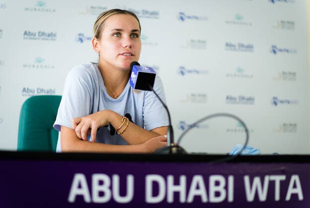 January 5, 2021, Abu Dhabi, UNITED ARAB EMIRATES: Sofia Kenin of the United States talks to the media ahead of the 2021 Abu Dhabi WTA, Tennis Damen Womens Tennis Open WTA 500 tournament. Abu Dhabi UNITED ARAB EMIRATES - ZUMAa181 20210105_zaa_a181_022 Copyright: xRobxPrangex