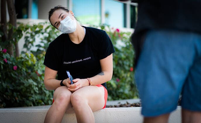January 5, 2021, Abu Dhabi, UNITED ARAB EMIRATES: Aryna Sabalenka of Belarus talks to the media ahead of the 2021 Abu Dhabi WTA, Tennis Damen Womens Tennis Open WTA 500 tournament. Abu Dhabi UNITED ARAB EMIRATES - ZUMAa181 20210105_zaa_a181_090 Copyright: xRobxPrangex