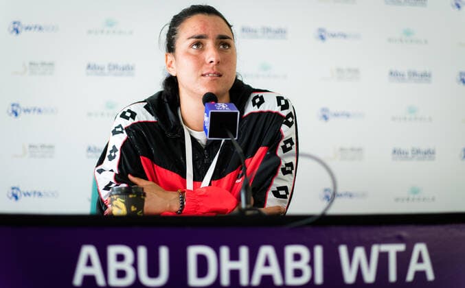 January 5, 2021, Abu Dhabi, UNITED ARAB EMIRATES: Ons Jabeur of Tunisia talks to the media ahead of the 2021 Abu Dhabi WTA, Tennis Damen Womens Tennis Open WTA 500 tournament. Abu Dhabi UNITED ARAB EMIRATES - ZUMAa181 20210105_zaa_a181_102 Copyright: xRobxPrangex