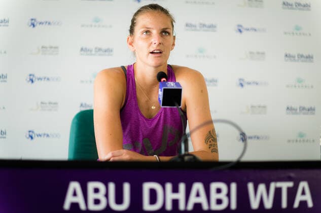 January 5, 2021, Abu Dhabi, UNITED ARAB EMIRATES: Karolina Pliskova of the Czech Republic talks to the media ahead of the 2021 Abu Dhabi WTA, Tennis Damen Womens Tennis Open WTA 500 tournament. Abu Dhabi UNITED ARAB EMIRATES - ZUMAa181 20210105_zaa_a181_106 Copyright: xRobxPrangex