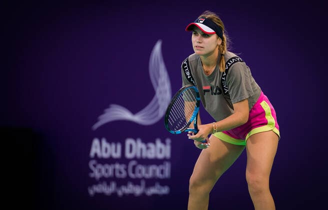 January 5, 2021, Abu Dhabi, UNITED ARAB EMIRATES: Sofia Kenin of the United States during practice ahead of the 2021 Abu Dhabi WTA, Tennis Damen Womens Tennis Open WTA 500 tournament. Abu Dhabi UNITED ARAB EMIRATES - ZUMAa181 20210105_zaa_a181_136 Copyright: xRobxPrangex