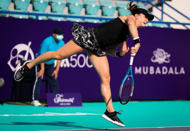January 6, 2021, Abu Dhabi, UNITED ARAB EMIRATES: Maria Sakkari of Greece in action during the first round of the 2021 Abu Dhabi WTA, Tennis Damen Womens Tennis Open WTA 500 tournament against Anastasia Potapova of Russia Abu Dhabi UNITED ARAB EMIRATES - ZUMAa181 20210106_zaa_a181_065 Copyright: xRobxPrangex