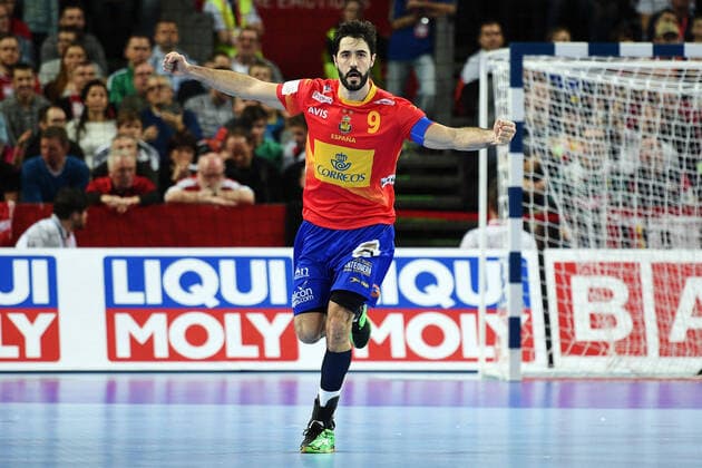 Wroclaw, Poland 24 January 2016 EHF Euro 2016 Group 2 Spain vs Denmark Raul Entrerrios Spain jubilation joy emotion goal celebration goal scorer EHF Euro 2016 Group 2 Spain vs Denmark mw