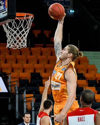 GER, BBL, ratiopharm ulm vs Bose Bamberg 06 01 2021, ratiopharm arena, Neu Ulm, GER, BBL, ratiopharm ulm vs Bose Bamberg, pictured Dylan Osetkowski Ulm, 21 nordphotoxHafner nph00200