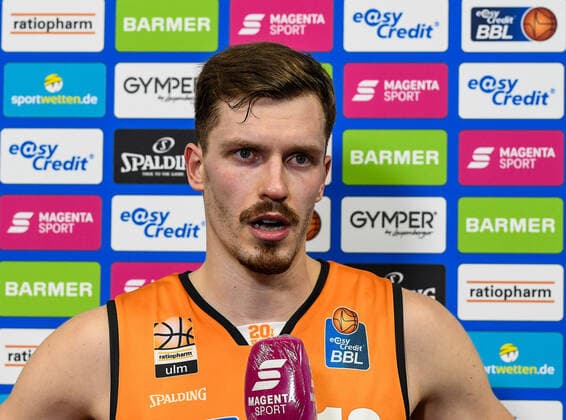 GER, BBL, ratiopharm ulm vs Bose Bamberg 06 01 2021, ratiopharm arena, New Ulm, GER, BBL, ratiopharm ulm vs Bose Bamberg, pictured Andreas Obst Ulm, 13 , interview after end of game on MagentaSport. nordphotoxHafner nph00200