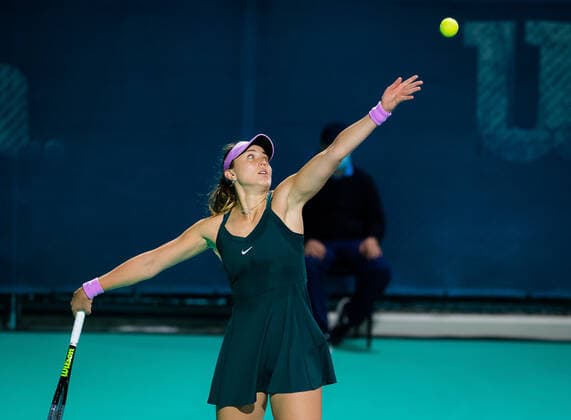 January 6, 2021, Abu Dhabi, UNITED ARAB EMIRATES: Paula Bardosa of Spain in action during the first round of the 2021 Abu Dhabi WTA, Tennis Damen Womens Tennis Open WTA 500 tournament against Anastasija Sevastova of Latvia Abu Dhabi UNITED ARAB EMIRATES - ZUMAa181 20210106_zaa_a181_167 Copyright: xRobxPrangex