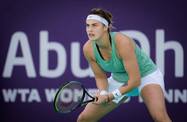 January 7, 2021, Abu Dhabi, UNITED ARAB EMIRATES: Aryna Sabalenka of Belarus in action during the first round at the 2021 Abu Dhabi WTA, Tennis Damen Womens Tennis Open WTA 500 tournament against Polona Hercog of Slovenia Abu Dhabi UNITED ARAB EMIRATES - ZUMAa181 20210107_zaa_a181_041 Copyright: xRobxPrangex
