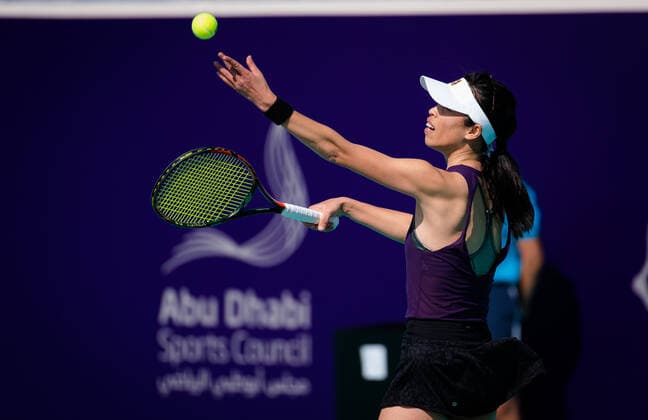 January 7, 2021, Abu Dhabi, UNITED ARAB EMIRATES: Su-Wei Hsieh of Chinese Taipeh in action during the first round at the 2021 Abu Dhabi WTA, Tennis Damen Womens Tennis Open WTA 500 tournament against Marketa Vondrousova of the Czech Republic Abu Dhabi UNITED ARAB EMIRATES - ZUMAa181 20210107_zaa_a181_063 Copyright: xRobxPrangex