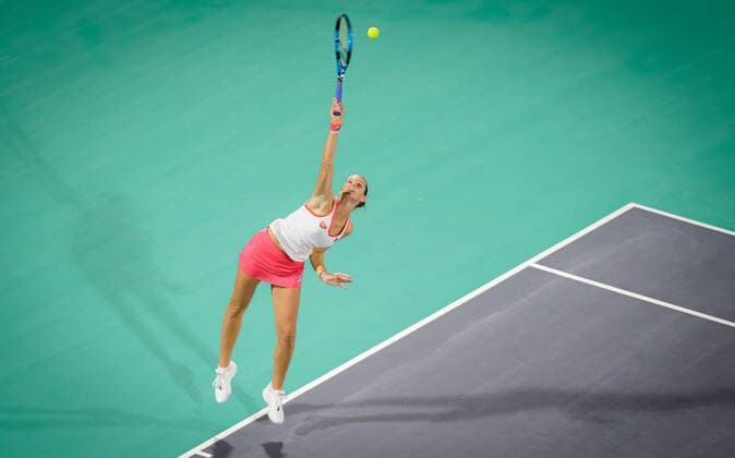 January 7, 2021, Abu Dhabi, UNITED ARAB EMIRATES: Karolina Pliskova of the Czech Republic In action during her first-round match at the 2021 Abu Dhabi WTA, Tennis Damen Womens Tennis Open WTA 500 tournament against Despina Papamichail of Greece Abu Dhabi UNITED ARAB EMIRATES - ZUMAa181 20210107_zaa_a181_177 Copyright: xRobxPrangex