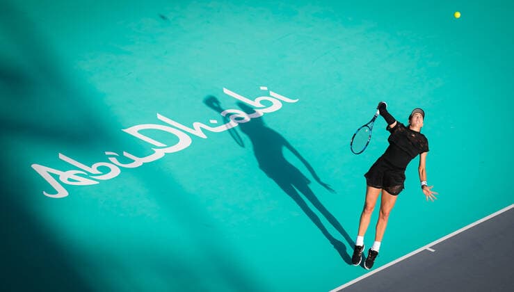 January 7, 2021, Abu Dhabi, UNITED ARAB EMIRATES: GARBINE MUGURUZA of Spain in action during the first round at the 2021 Abu Dhabi WTA, Tennis Damen Women s Tennis Open WTA 500 tournament against K. Mladenovic of France Muguruza won 6:2, 6;4. Abu Dhabi UNITED ARAB EMIRATES - ZUMAa181 20210107_zaa_a181_130 Copyright: xRobxPrangex