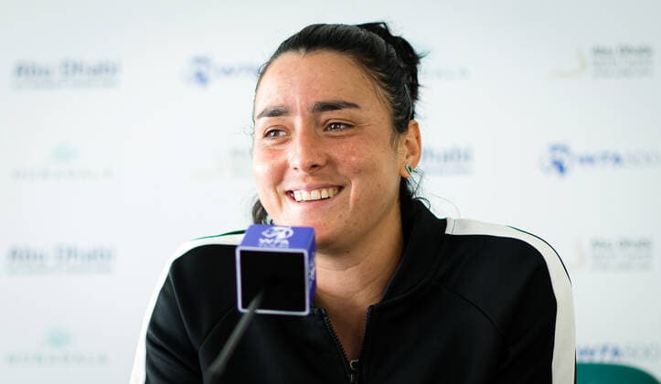 January 8, 2021, Abu Dhabi, UNITED ARAB EMIRATES: Ons Jabeur of Tunisia talks to the media after the second round at the 2021 Abu Dhabi WTA, Tennis Damen Womens Tennis Open WTA 500 tournament. Abu Dhabi UNITED ARAB EMIRATES - ZUMAa181 20210108_zaa_a181_055 Copyright: xRobxPrangex