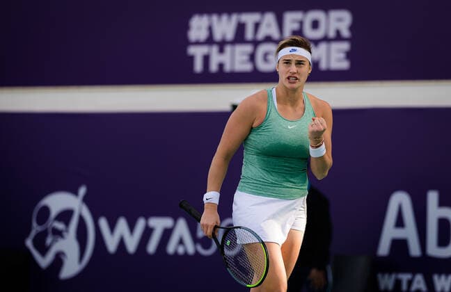 January 8, 2021, Abu Dhabi, UNITED ARAB EMIRATES: Aryna Sabalenka of Belarus in action during the second round at the 2021 Abu Dhabi WTA, Tennis Damen Womens Tennis Open WTA 500 tournament against Ajla Tomljanovic of Australia Abu Dhabi UNITED ARAB EMIRATES - ZUMAa181 20210108_zaa_a181_123 Copyright: xRobxPrangex