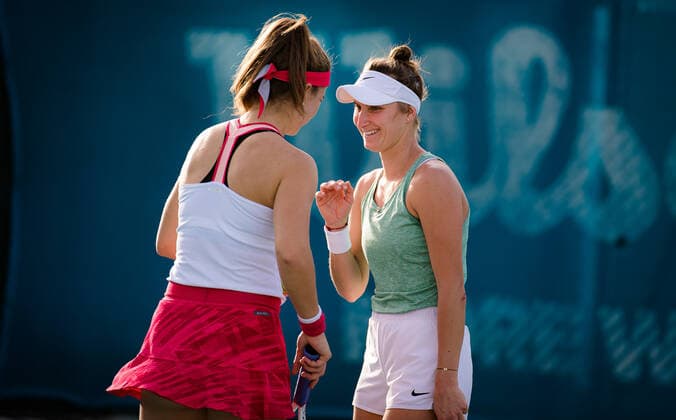 January 8, 2021, Abu Dhabi, UNITED ARAB EMIRATES: Marketa Vondrousova & Karolina Muchova of the Czech Republic playing doubles at the 2021 Abu Dhabi WTA, Tennis Damen Womens Tennis Open WTA 500 tournament. Abu Dhabi UNITED ARAB EMIRATES - ZUMAa181 20210108_zaa_a181_134 Copyright: xRobxPrangex