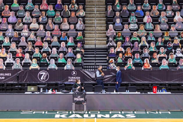 2021-01-08 Kaunas Lithuania. Basketball team Zalgiris Kaunas plays vs Khimki Moscow region Euroleague game at Zalgiris arena in Kaunas on Friday 8 of January 2021. Portraits of Zalgiris supporters in the stands. Kaunas Lithuania  Copyright: xKarolisxKavolelisx Euroleague basketball