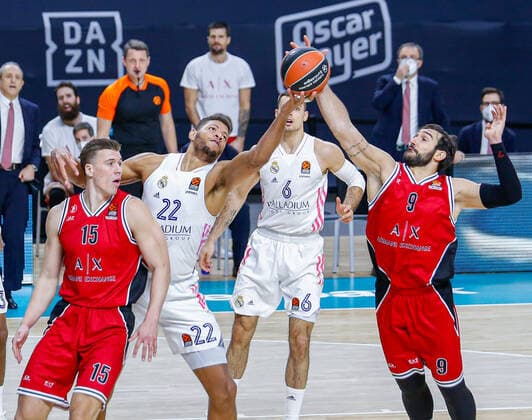 MATCH Day 18 Mens Euroleague Madrid Real Madrid vs Olimpia Milano Riccardo Moraschini Edy Tavares Kaleb Tarczewski Madrid Madrid Spain Basketball  Copyright: xAlbaxPachecox