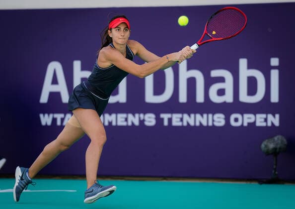 January 9, 2021, Abu Dhabi, UNITED ARAB EMIRATES: Anastasia Gasanova of Russia in action during her second round match at the 2021 Abu Dhabi WTA, Tennis Damen Womens Tennis Open WTA 500 tournament against Karolina Pliskova of the Czech Republic Abu Dhabi UNITED ARAB EMIRATES - ZUMAa181 20210109_zaa_a181_103 Copyright: xRobxPrangex