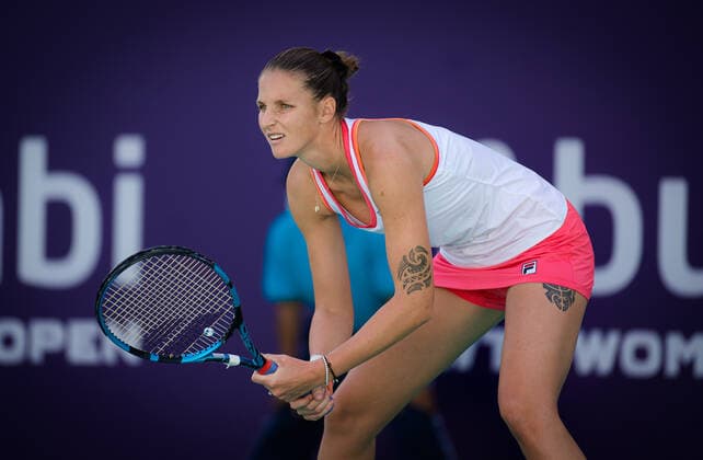 January 9, 2021, Abu Dhabi, UNITED ARAB EMIRATES: Karolina Pliskova of the Czech Republic in action during her second round match at the 2021 Abu Dhabi WTA, Tennis Damen Womens Tennis Open WTA 500 tournament against Anastasia Gasanova of Russia Abu Dhabi UNITED ARAB EMIRATES - ZUMAa181 20210109_zaa_a181_105 Copyright: xRobxPrangex