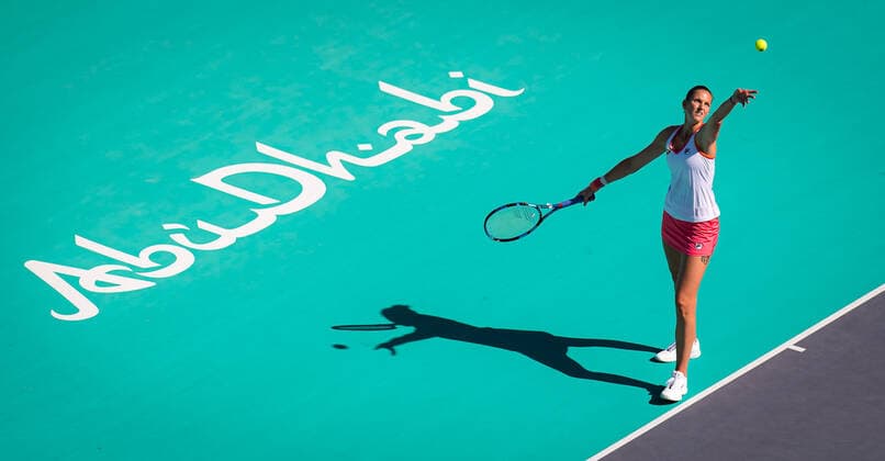 January 9, 2021, Abu Dhabi, UNITED ARAB EMIRATES: Karolina Pliskova of the Czech Republic in action during her second round match at the 2021 Abu Dhabi WTA, Tennis Damen Womens Tennis Open WTA 500 tournament against Anastasia Gasanova of Russia Abu Dhabi UNITED ARAB EMIRATES - ZUMAa181 20210109_zaa_a181_110 Copyright: xRobxPrangex