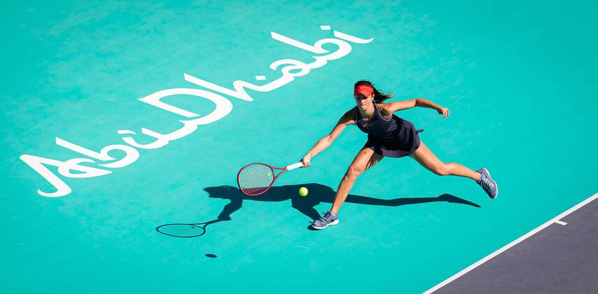 January 9, 2021, Abu Dhabi, UNITED ARAB EMIRATES: Anastasia Gasanova of Russia in action during her second round match at the 2021 Abu Dhabi WTA, Tennis Damen Womens Tennis Open WTA 500 tournament against Karolina Pliskova of the Czech Republic Abu Dhabi UNITED ARAB EMIRATES - ZUMAa181 20210109_zaa_a181_116 Copyright: xRobxPrangex
