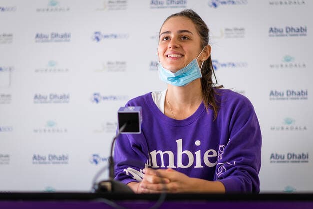 January 9, 2021, Abu Dhabi, UNITED ARAB EMIRATES: Anastasia Gasanova of Russia talks to the media after the second round match at the 2021 Abu Dhabi WTA, Tennis Damen Womens Tennis Open WTA 500 tournament. Abu Dhabi UNITED ARAB EMIRATES - ZUMAa181 20210109_zaa_a181_123 Copyright: xRobxPrangex