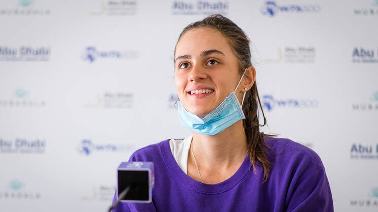 January 9, 2021, Abu Dhabi, UNITED ARAB EMIRATES: Anastasia Gasanova of Russia talks to the media after the second round match at the 2021 Abu Dhabi WTA, Tennis Damen Womens Tennis Open WTA 500 tournament. Abu Dhabi UNITED ARAB EMIRATES - ZUMAa181 20210109_zaa_a181_125 Copyright: xRobxPrangex