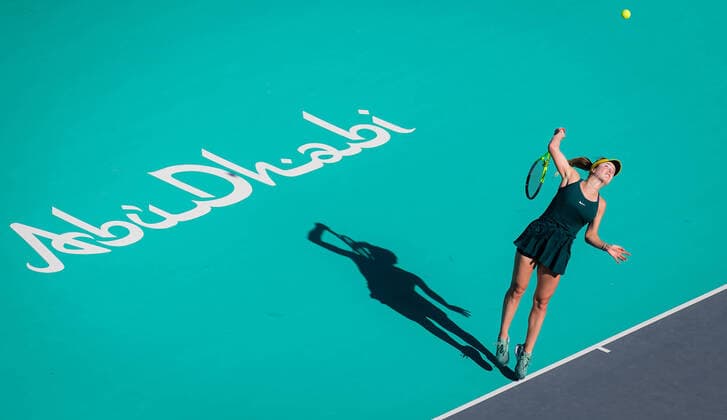 January 9, 2021, Abu Dhabi, UNITED ARAB EMIRATES: Elina Svitolina of Ukraine in action during her second round match at the 2021 Abu Dhabi WTA, Tennis Damen Womens Tennis Open WTA 500 tournament against Vera Zvonareva of Russia Abu Dhabi UNITED ARAB EMIRATES - ZUMAa181 20210109_zaa_a181_130 Copyright: xRobxPrangex