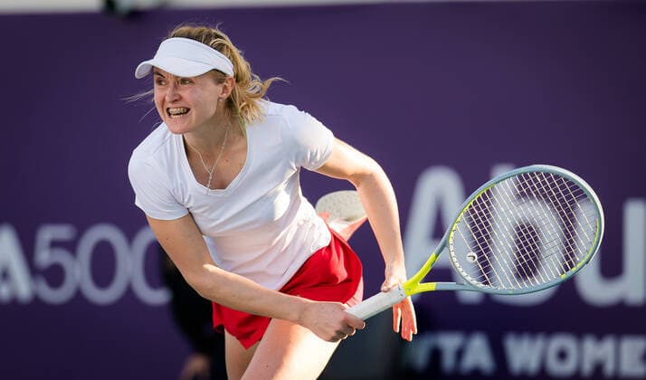 January 9, 2021, Abu Dhabi, UNITED ARAB EMIRATES: Aliaksandra Sasnovich of Belarus in action during her second round match at the 2021 Abu Dhabi WTA, Tennis Damen Womens Tennis Open WTA 500 tournament against Garbine Muguruza of Spain Abu Dhabi UNITED ARAB EMIRATES - ZUMAa181 20210109_zaa_a181_163 Copyright: xRobxPrangex