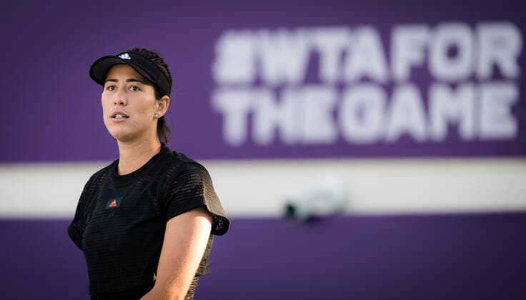 January 9, 2021, Abu Dhabi, UNITED ARAB EMIRATES: Garbine Muguruza of Spain in action during her second round match at the 2021 Abu Dhabi WTA, Tennis Damen Womens Tennis Open WTA 500 tournament against Aliaksandra Sasnovich of Belarus Abu Dhabi UNITED ARAB EMIRATES - ZUMAa181 20210109_zaa_a181_172 Copyright: xRobxPrangex