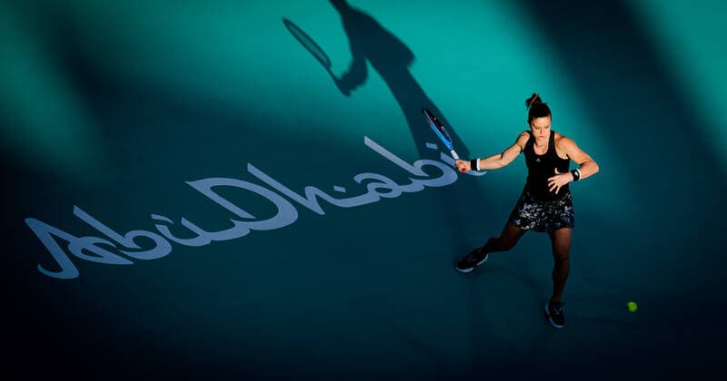 January 9, 2021, Abu Dhabi, UNITED ARAB EMIRATES: Maria Sakkari of Greece in action during her second round match at the 2021 Abu Dhabi WTA, Tennis Damen Womens Tennis Open WTA 500 tournament against Cori Gauff of the United States Abu Dhabi UNITED ARAB EMIRATES - ZUMAa181 20210109_zaa_a181_183 Copyright: xRobxPrangex