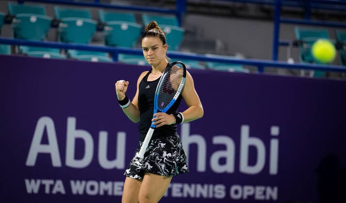 January 9, 2021, Abu Dhabi, UNITED ARAB EMIRATES: Maria Sakkari of Greece in action during her second round match at the 2021 Abu Dhabi WTA, Tennis Damen Womens Tennis Open WTA 500 tournament against Cori Gauff of the United States Abu Dhabi UNITED ARAB EMIRATES - ZUMAa181 20210109_zaa_a181_202 Copyright: xRobxPrangex