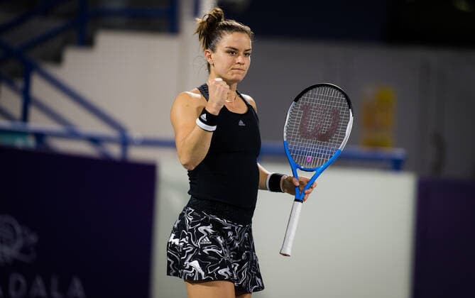 January 9, 2021, Abu Dhabi, UNITED ARAB EMIRATES: Maria Sakkari of Greece in action during her second round match at the 2021 Abu Dhabi WTA, Tennis Damen Womens Tennis Open WTA 500 tournament against Cori Gauff of the United States Abu Dhabi UNITED ARAB EMIRATES - ZUMAa181 20210109_zaa_a181_204 Copyright: xRobxPrangex