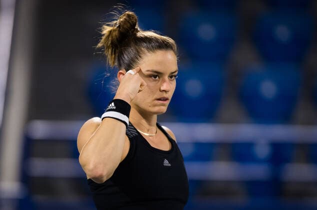 January 9, 2021, Abu Dhabi, UNITED ARAB EMIRATES: Maria Sakkari of Greece in action during her second round match at the 2021 Abu Dhabi WTA, Tennis Damen Womens Tennis Open WTA 500 tournament against Cori Gauff of the United States Abu Dhabi UNITED ARAB EMIRATES - ZUMAa181 20210109_zaa_a181_206 Copyright: xRobxPrangex