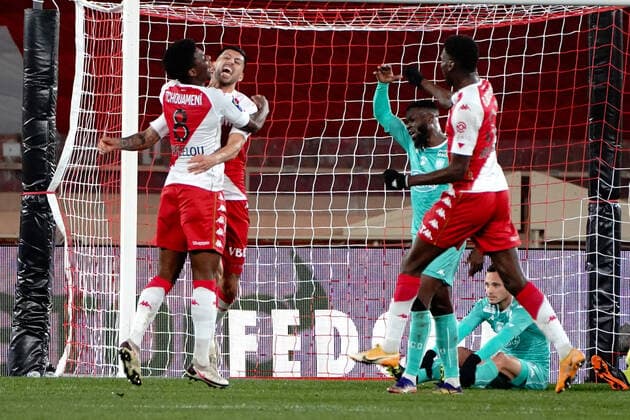 joie - Guillermo Maripan (AS monaco) - Aurelien Tchouameni (AS Monaco) FOOTBALL : AS Monaco vs Angers - Monaco - 09 01 2021 NorbertScanella PanoramiC 