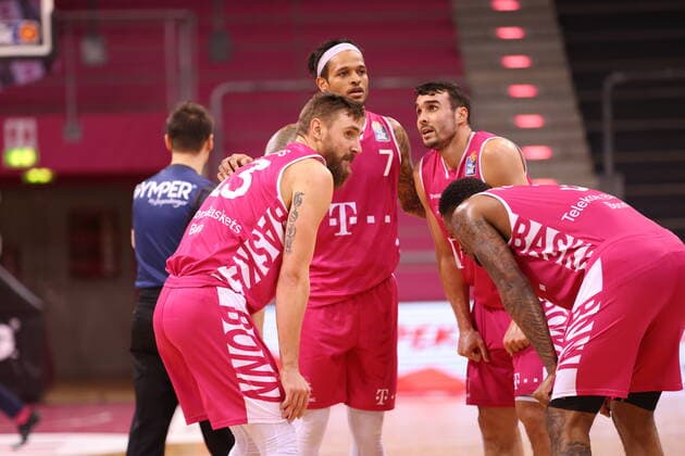 Deividas Gailius, Chris Babb, Anthony DiLeo, James Thompson IV Telekom Baskets Bonn vs s Oliver Würzburg easyCredit BBL 1 Bundesliga , Season 2020 2021 , Matchday 12
