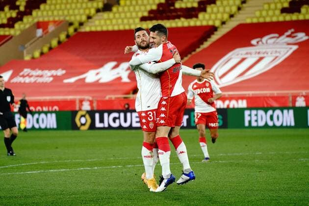 Joie - Stevan Jovetic (AS Monaco) - Kevin Volland (AS Monaco) FOOTBALL : AS Monaco vs Angers - Monaco - 09 01 2021 NorbertScanella PanoramiC 