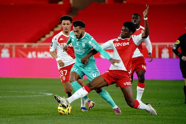 Angelo Fulgini (SCO Angers) - Aurelien Tchouameni (AS Monaco) FOOTBALL : AS Monaco vs Angers - Monaco - 09 01 2021 NorbertScanella PanoramiC 