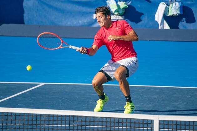 DELRAY BEACH, FL - JANUARY 9: Cristian Garin (CHI) competes during the second round of singles at the ATP, Tennis Herren Delray Beach Open on January 9, 2021 at the Delray Beach Stadium & Tennis Center in Delray Beach, Florida.(Photo by Aaron Gilbert Icon Sportswire) TENNIS: JAN 09 Delray Beach Open Icon210109079
