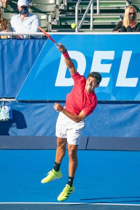 DELRAY BEACH, FL - JANUARY 9: Cristian Garin (CHI) competes during the second round of singles at the ATP, Tennis Herren Delray Beach Open on January 9, 2021 at the Delray Beach Stadium & Tennis Center in Delray Beach, Florida.(Photo by Aaron Gilbert Icon Sportswire) TENNIS: JAN 09 Delray Beach Open Icon210109088