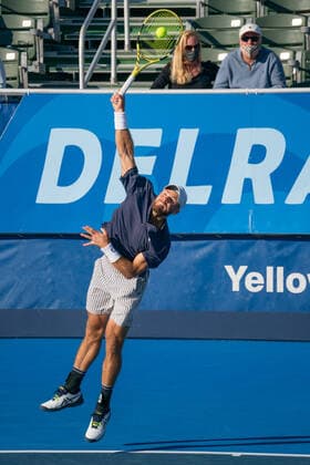 DELRAY BEACH, FL - JANUARY 9: Christian Harrison (USA) competes during the second round of singles at the ATP, Tennis Herren Delray Beach Open on January 9, 2021 at the Delray Beach Stadium & Tennis Center in Delray Beach, Florida.(Photo by Aaron Gilbert Icon Sportswire) TENNIS: JAN 09 Delray Beach Open Icon210109094