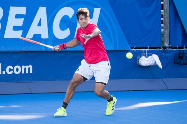 DELRAY BEACH, FL - JANUARY 9: Cristian Garin (CHI) competes during the second round of singles at the ATP, Tennis Herren Delray Beach Open on January 9, 2021 at the Delray Beach Stadium & Tennis Center in Delray Beach, Florida.(Photo by Aaron Gilbert Icon Sportswire) TENNIS: JAN 09 Delray Beach Open Icon210109149