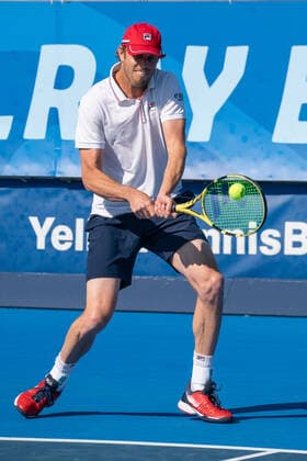 DELRAY BEACH, FL - JANUARY 9: Gianluca Mager (ITA) competes during the second round of singles at the ATP, Tennis Herren Delray Beach Open on January 9, 2021 at the Delray Beach Stadium & Tennis Center in Delray Beach, Florida.(Photo by Aaron Gilbert Icon Sportswire) TENNIS: JAN 09 Delray Beach Open Icon210109004